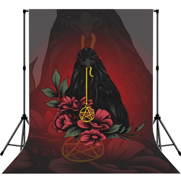 5x7ft Photography Backdrop Photo Studio Background with 4-inch Rod Pocket, Soft Screen, Crow Gold Sign Flowers Raven