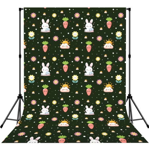 5x7ft Photography Backdrop Photo Studio Background with 4-inch Rod Pocket, Soft Screen, Cute Bunny Carrot Rabbit