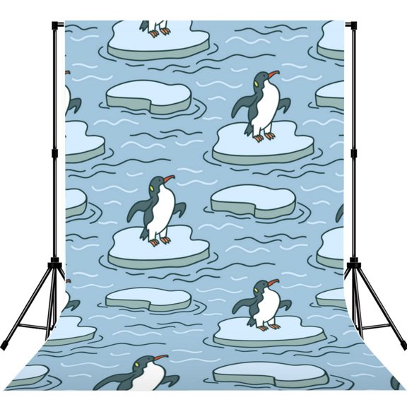5x7ft Photography Backdrop Photo Studio Background with 4-inch Rod Pocket, Soft Screen, Cute Penguin Cartoon Ice