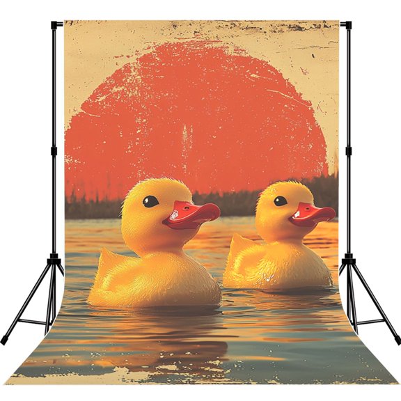 5x7ft Photography Backdrop Photo Studio Background with 4-inch Rod Pocket, Soft Screen, Cute Yellow Rubber Ducks Retro
