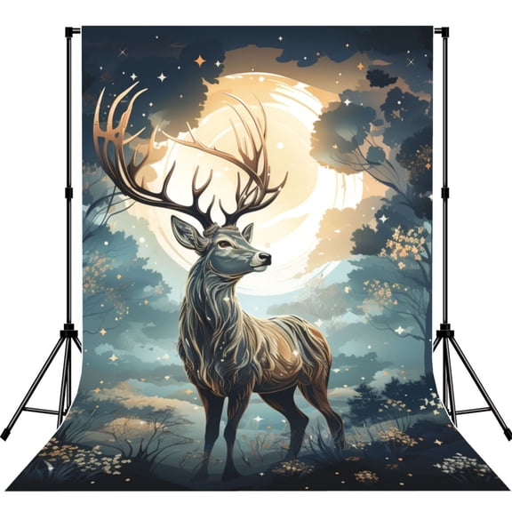 5x7ft Photography Backdrop Photo Studio Background with 4-inch Rod Pocket, Soft Screen, Deer Hunting Antler Whitetail Moon