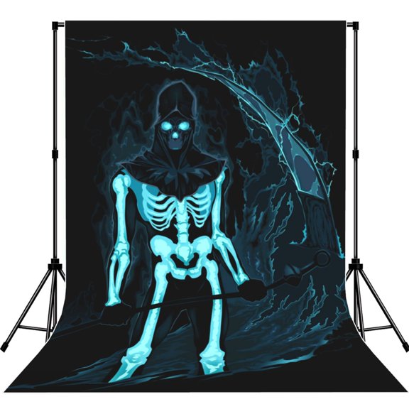 5x7ft Photography Backdrop Photo Studio Background with 4-inch Rod Pocket, Soft Screen, Demon Skull Scythe Fire