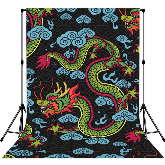 5x7ft Photography Backdrop Photo Studio Background with 4-inch Rod Pocket, Soft Screen, Dragon Asian Chinese Zodiac