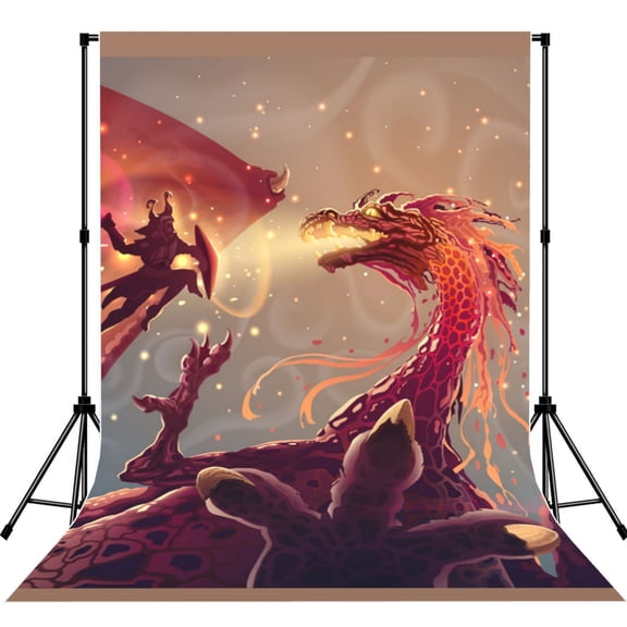 5x7ft Photography Backdrop Photo Studio Background with 4-inch Rod Pocket, Soft Screen, Dragon Fire Japanese Samurai Sword
