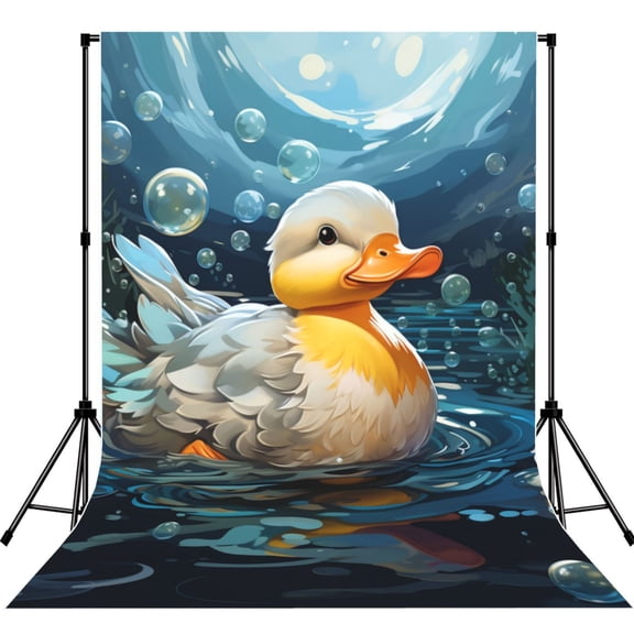 5x7ft Photography Backdrop Photo Studio Background with 4-inch Rod Pocket, Soft Screen, Duck Bubbles Cartoon