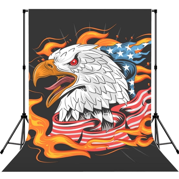 5x7ft Photography Backdrop Photo Studio Background with 4-inch Rod Pocket, Soft Screen, Eagle Usa Flag Fire