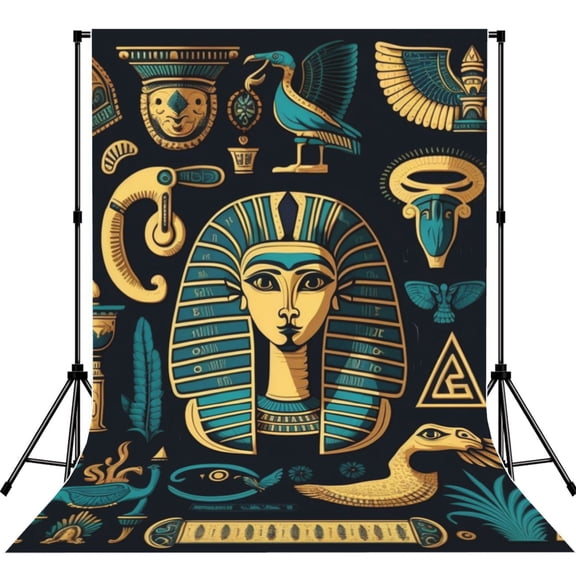 5x7ft Photography Backdrop Photo Studio Background with 4-inch Rod Pocket, Soft Screen, Egyptian Hieroglyphs Mascots Symbols Retro