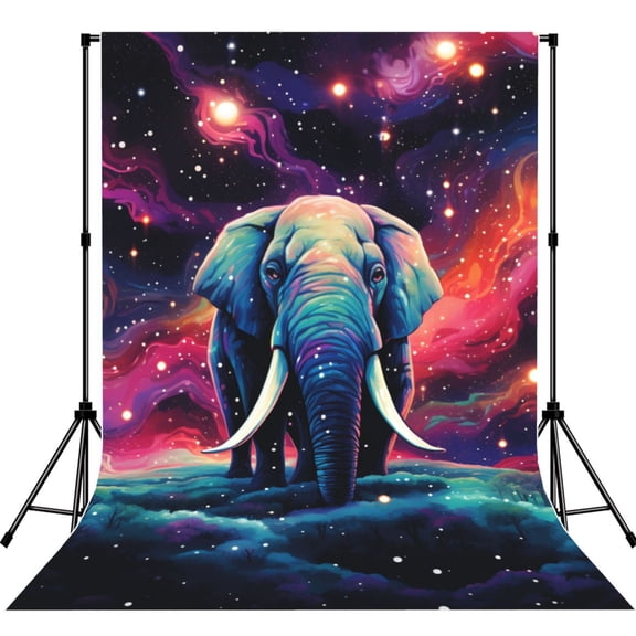 5x7ft Photography Backdrop Photo Studio Background with 4-inch Rod Pocket, Soft Screen, Elephant Indian Starry Psychedelic Art