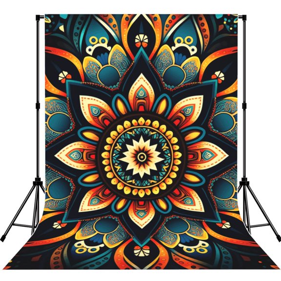 5x7ft Photography Backdrop Photo Studio Background with 4-inch Rod Pocket, Soft Screen, Ethnic Mandala Bohemianflower