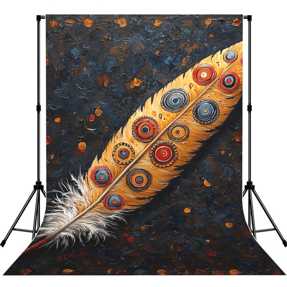 5x7ft Photography Backdrop Photo Studio Background with 4-inch Rod Pocket, Soft Screen, Feather Native American