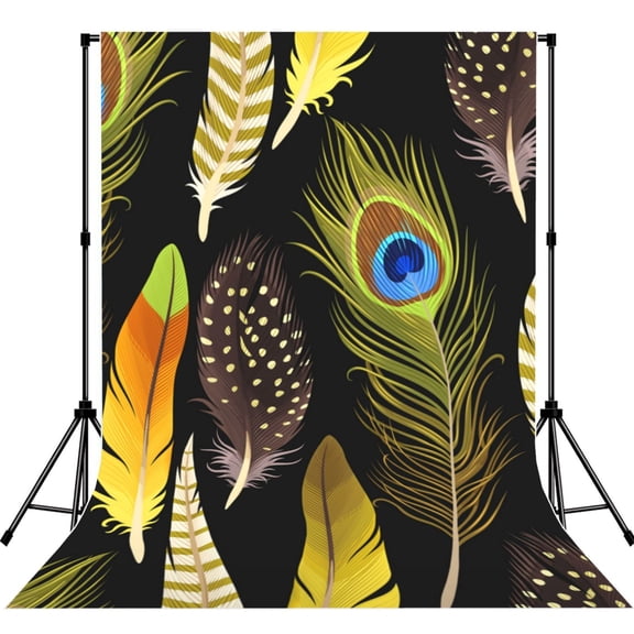 5x7ft Photography Backdrop Photo Studio Background with 4-inch Rod Pocket, Soft Screen, Feathers Golden Indian
