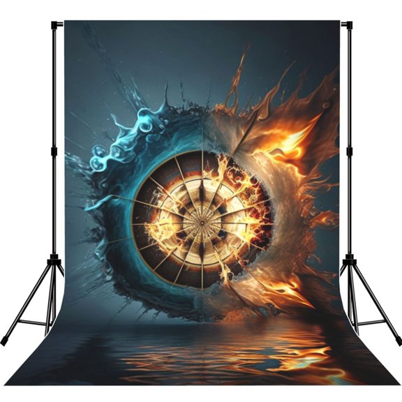 5x7ft Photography Backdrop Photo Studio Background with 4-inch Rod Pocket, Soft Screen, Fire Water Dartboard Burning Cool