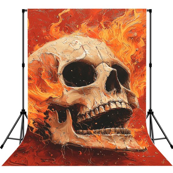 5x7ft Photography Backdrop Photo Studio Background with 4-inch Rod Pocket, Soft Screen, Flame Skull Red Fire Art