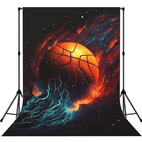 5x7ft Photography Backdrop Photo Studio Background with 4-inch Rod Pocket, Soft Screen, Flaming Basketball Fire Cool