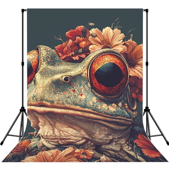 5x7ft Photography Backdrop Photo Studio Background with 4-inch Rod Pocket, Soft Screen, Frog Hippie Skull Funny