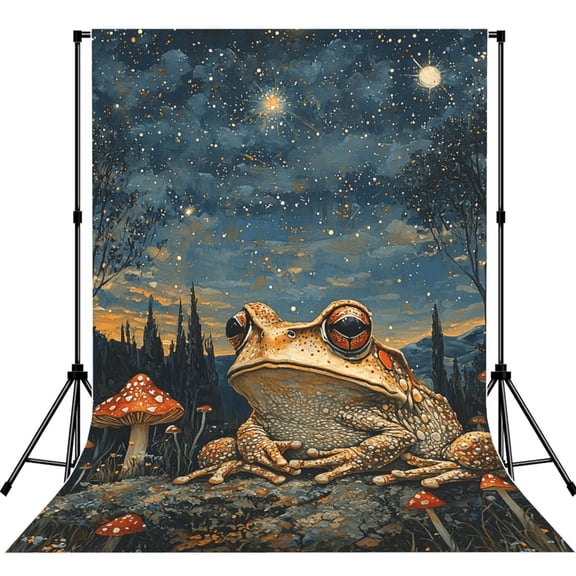 5x7ft Photography Backdrop Photo Studio Background with 4-inch Rod Pocket, Soft Screen, Frog Toads Mushroom Magic Starry