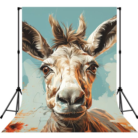 5x7ft Photography Backdrop Photo Studio Background with 4-inch Rod Pocket, Soft Screen, Funny Donkey Art Pattern