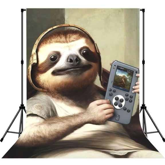 5x7ft Photography Backdrop Photo Studio Background with 4-inch Rod Pocket, Soft Screen, Funny Sloth Play Games Galaxy Space