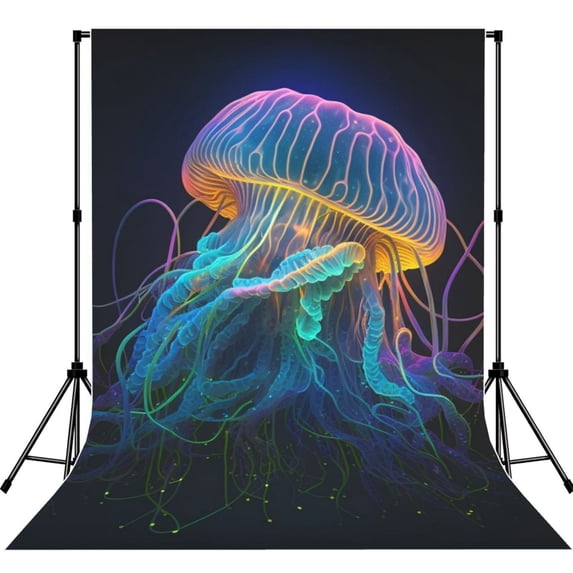 5x7ft Photography Backdrop Photo Studio Background with 4-inch Rod Pocket, Soft Screen, Glowing Neon Jellyfish Rainbow