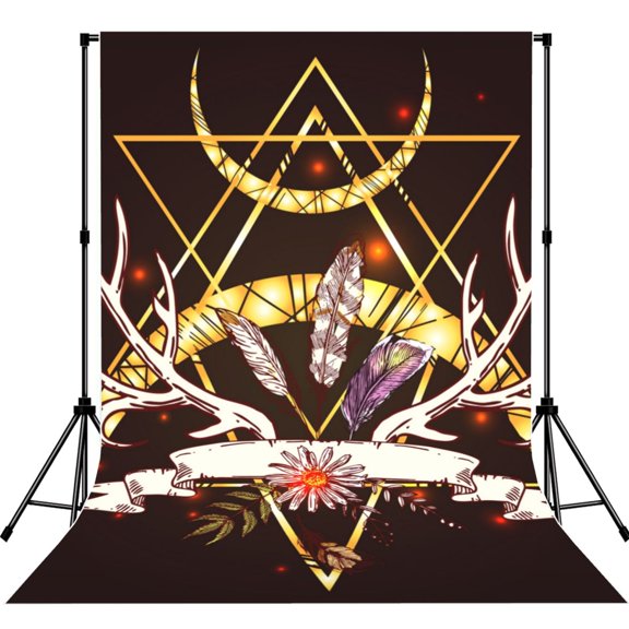 5x7ft Photography Backdrop Photo Studio Background with 4-inch Rod Pocket, Soft Screen, Gold Arrow Boho Style Feather