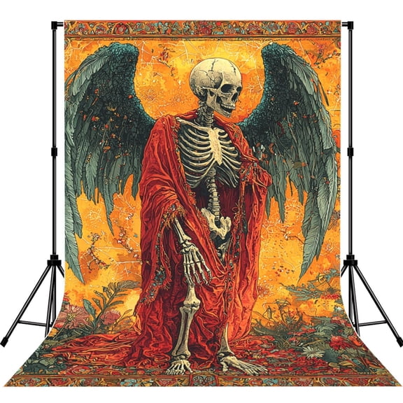 5x7ft Photography Backdrop Photo Studio Background with 4-inch Rod Pocket, Soft Screen, Grim Reaper Skeleton Angel Psychedelic