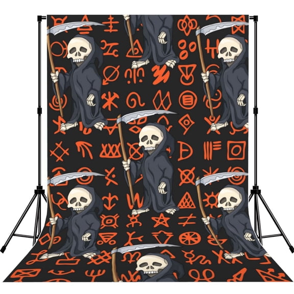 5x7ft Photography Backdrop Photo Studio Background with 4-inch Rod Pocket, Soft Screen, Halloween Skull Reaper Scythe