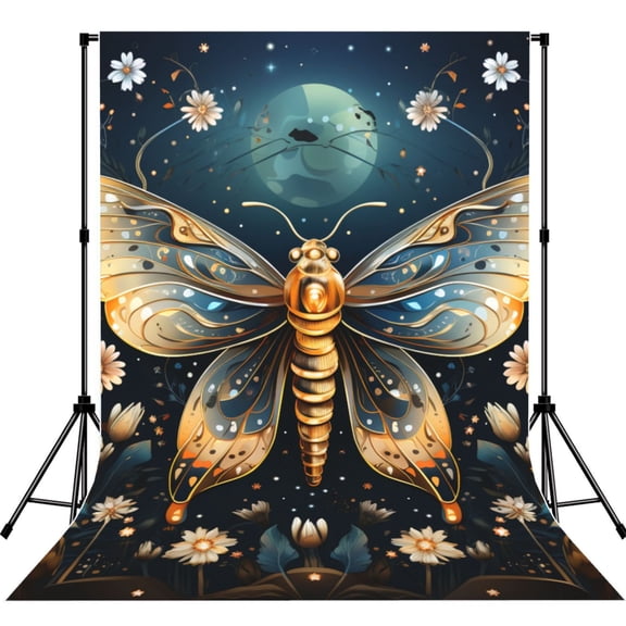 5x7ft Photography Backdrop Photo Studio Background with 4-inch Rod Pocket, Soft Screen, Hawk Moth Fireflies Art