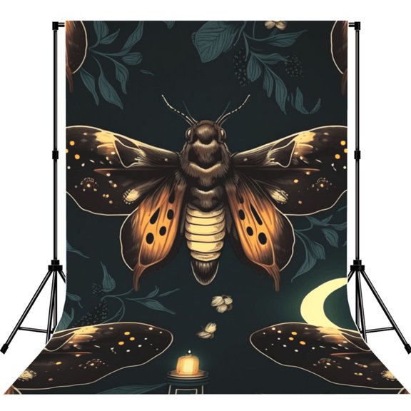 5x7ft Photography Backdrop Photo Studio Background with 4-inch Rod Pocket, Soft Screen, Hawk Moth Fireflies Death Head Moon