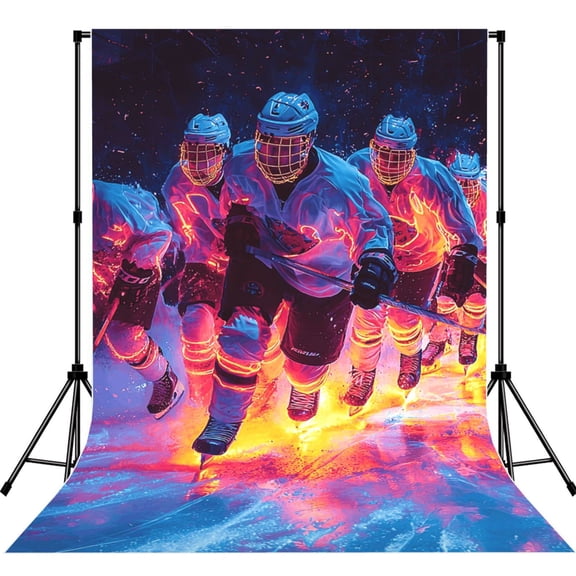 5x7ft Photography Backdrop Photo Studio Background with 4-inch Rod Pocket, Soft Screen, Hockey Players Hippie Neon