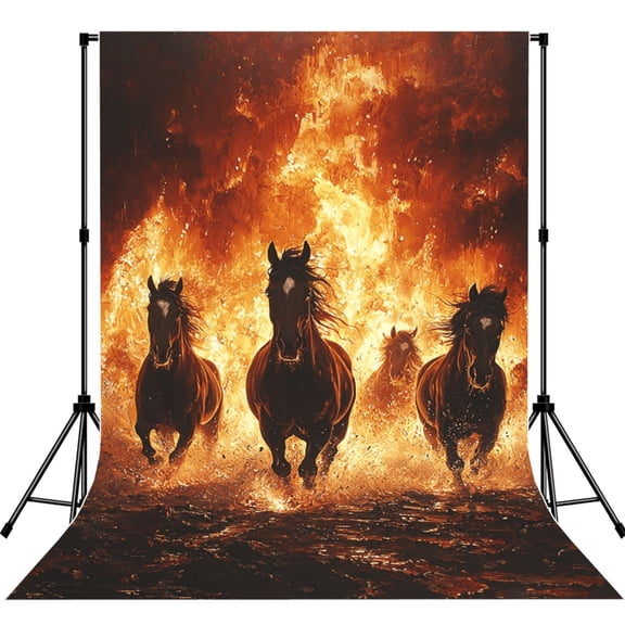 5x7ft Photography Backdrop Photo Studio Background with 4-inch Rod Pocket, Soft Screen, Horses Fire Flame Burning