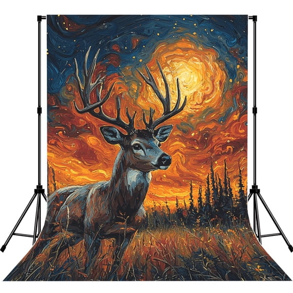 5x7ft Photography Backdrop Photo Studio Background with 4-inch Rod Pocket, Soft Screen, Hunting Deer Psychedelic