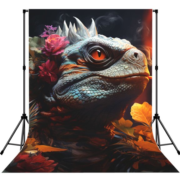 5x7ft Photography Backdrop Photo Studio Background with 4-inch Rod Pocket, Soft Screen, Iguana Smoke Art