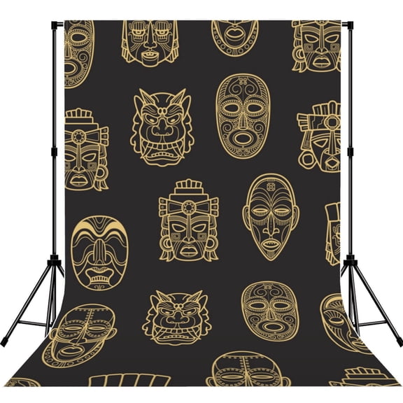 5x7ft Photography Backdrop Photo Studio Background with 4-inch Rod Pocket, Soft Screen, Indian Aztec African Tribal Face