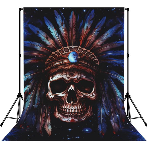 5x7ft Photography Backdrop Photo Studio Background with 4-inch Rod Pocket, Soft Screen, Indian Chief Skull Art