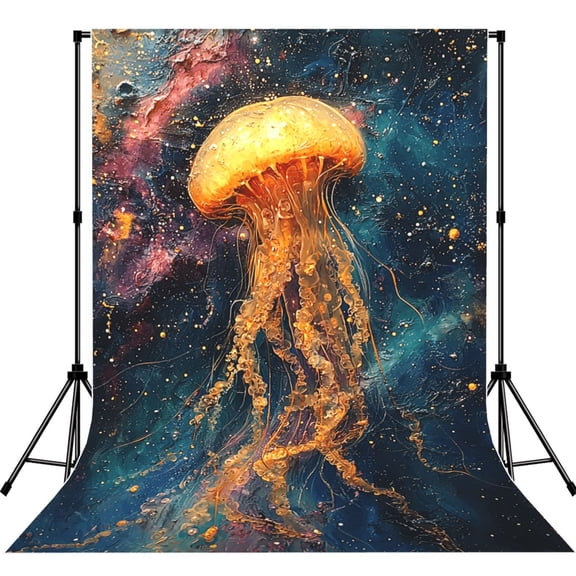 5x7ft Photography Backdrop Photo Studio Background with 4-inch Rod Pocket, Soft Screen, Jellyfish Galaxy Universe
