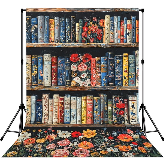 5x7ft Photography Backdrop Photo Studio Background with 4-inch Rod Pocket, Soft Screen, Library Bookshelf Hippie