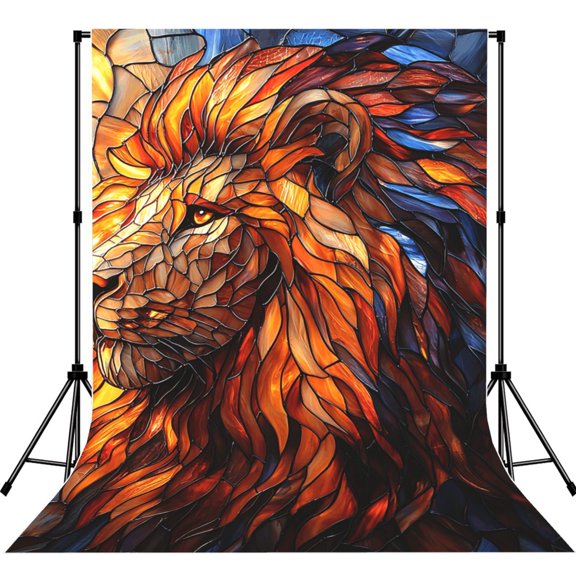 5x7ft Photography Backdrop Photo Studio Background with 4-inch Rod Pocket, Soft Screen, Lion Stained Glass Art
