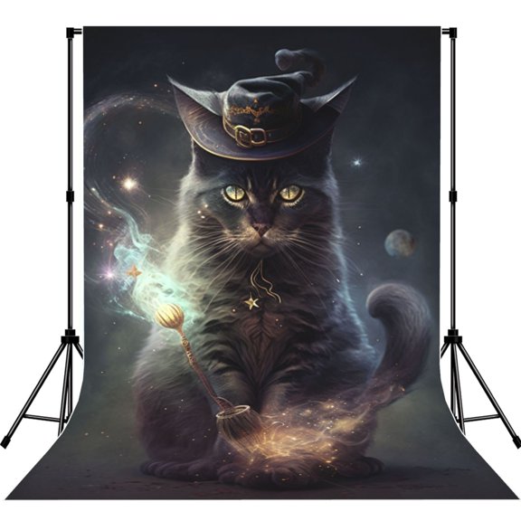 5x7ft Photography Backdrop Photo Studio Background with 4-inch Rod Pocket, Soft Screen, Magic Cat Witch