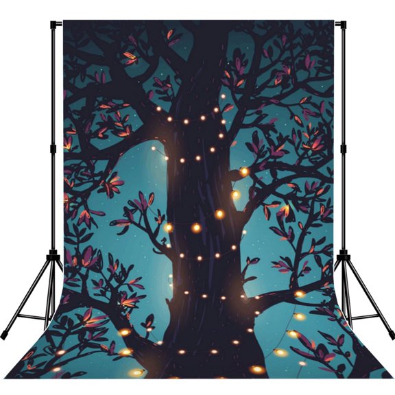 5x7ft Photography Backdrop Photo Studio Background with 4-inch Rod Pocket, Soft Screen, Magical Lights On The Tree