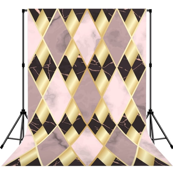 5x7ft Photography Backdrop Photo Studio Background with 4-inch Rod Pocket, Soft Screen, Marble Rose Gold Pink Geometric