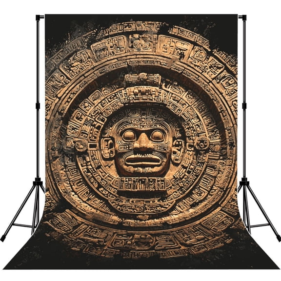 5x7ft Photography Backdrop Photo Studio Background with 4-inch Rod Pocket, Soft Screen, Mayan Calendar Aztec Black