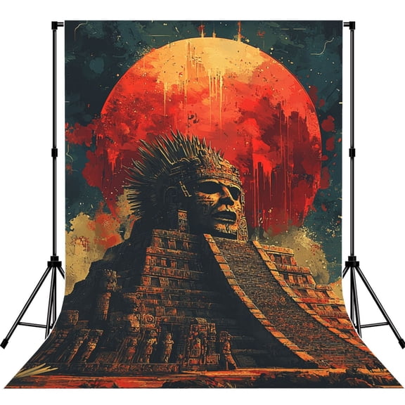 5x7ft Photography Backdrop Photo Studio Background with 4-inch Rod Pocket, Soft Screen, Mayan Calendar Aztec Retro Art