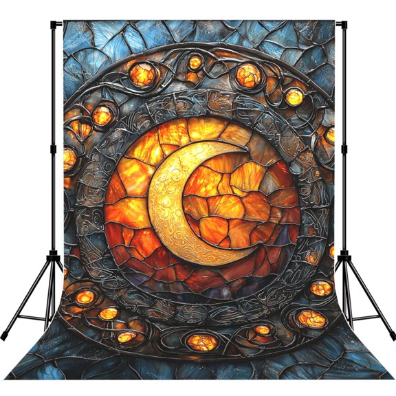 5x7ft Photography Backdrop Photo Studio Background with 4-inch Rod Pocket, Soft Screen, Moon Celtic Stained Glass Art