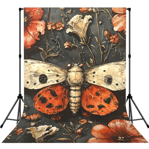 5x7ft Photography Backdrop Photo Studio Background with 4-inch Rod Pocket, Soft Screen, Moth Gothic Death Painting Watercolor