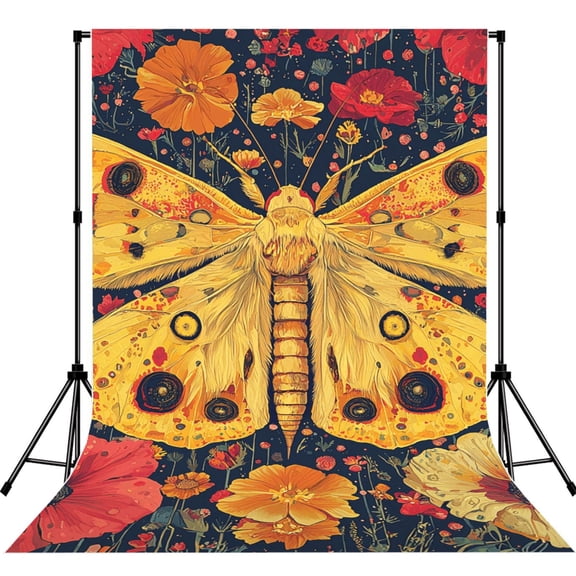 5x7ft Photography Backdrop Photo Studio Background with 4-inch Rod Pocket, Soft Screen, Moth Hippie Retro Art