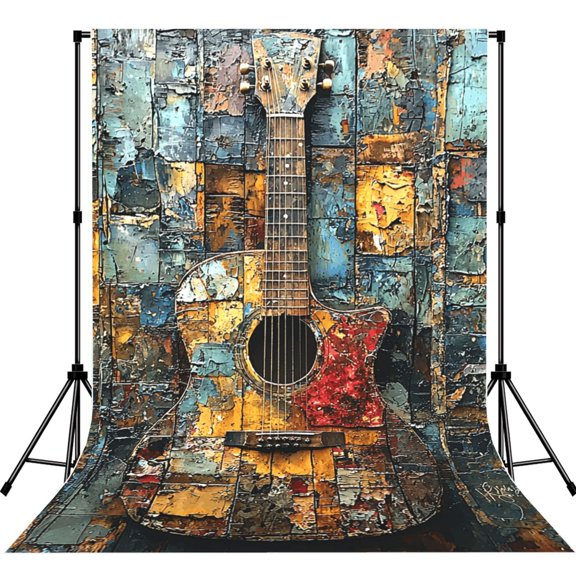 5x7ft Photography Backdrop Photo Studio Background with 4-inch Rod Pocket, Soft Screen, Music Guitars Musical Instruments