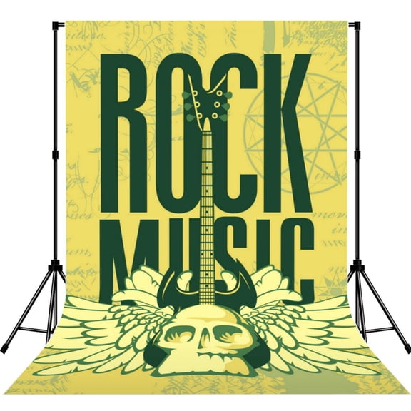 5x7ft Photography Backdrop Photo Studio Background with 4-inch Rod Pocket, Soft Screen, Music Skull Electric Guitar Wings