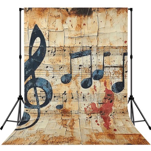 5x7ft Photography Backdrop Photo Studio Background with 4-inch Rod Pocket, Soft Screen, Musical Notes Vintage