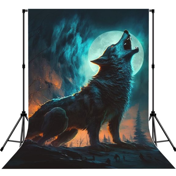 5x7ft Photography Backdrop Photo Studio Background with 4-inch Rod Pocket, Soft Screen, Night Howling Cool Werewolf