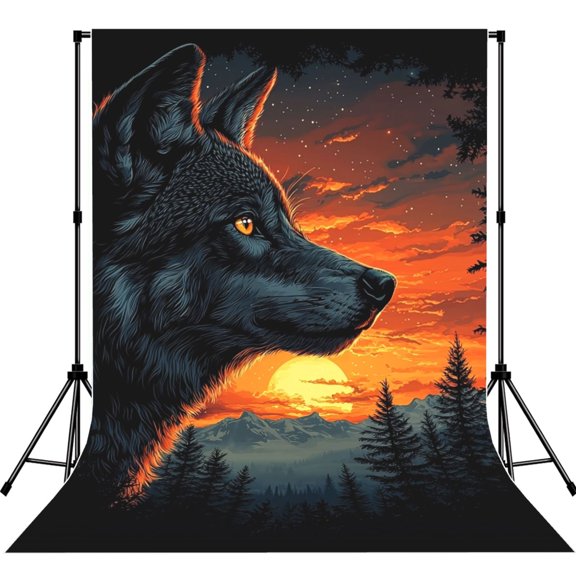 5x7ft Photography Backdrop Photo Studio Background with 4-inch Rod Pocket, Soft Screen, Night Wolf